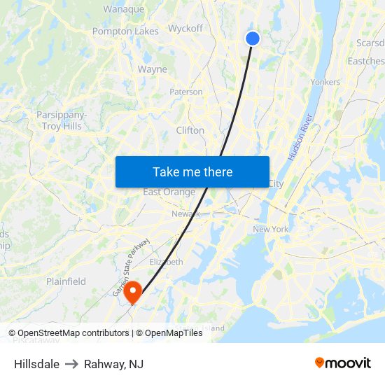 Hillsdale to Rahway, NJ map