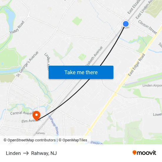 Linden to Rahway, NJ map