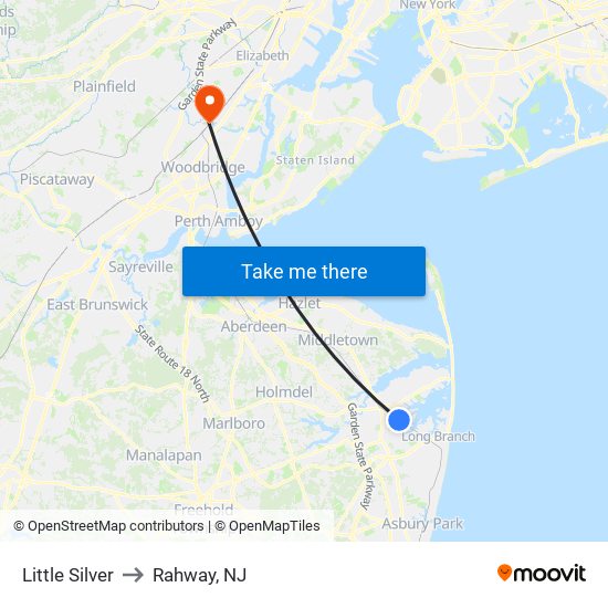 Little Silver to Rahway, NJ map