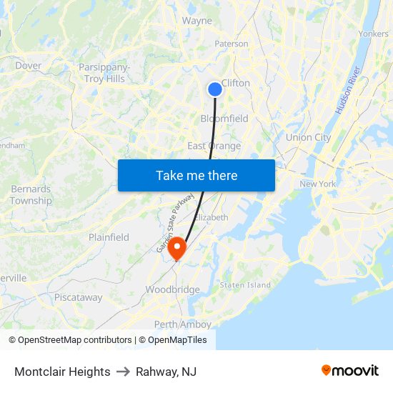 Montclair Heights to Rahway, NJ map