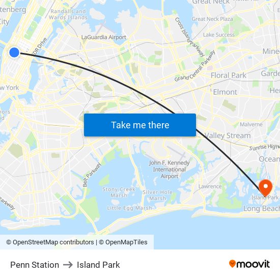 Penn Station to Island Park map