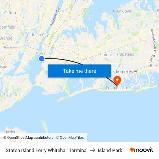 Staten Island Ferry Whitehall Terminal to Island Park map