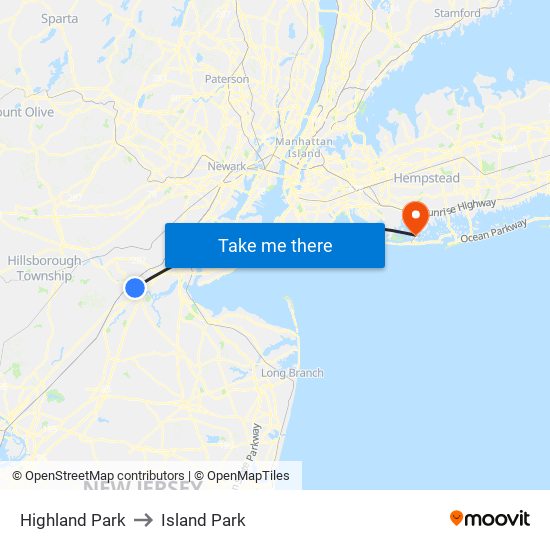 Highland Park to Island Park map