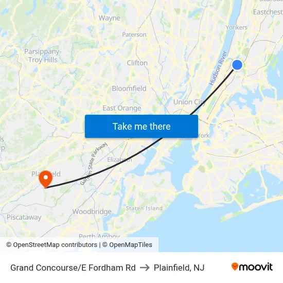 Grand Concourse/E Fordham Rd to Plainfield, NJ map