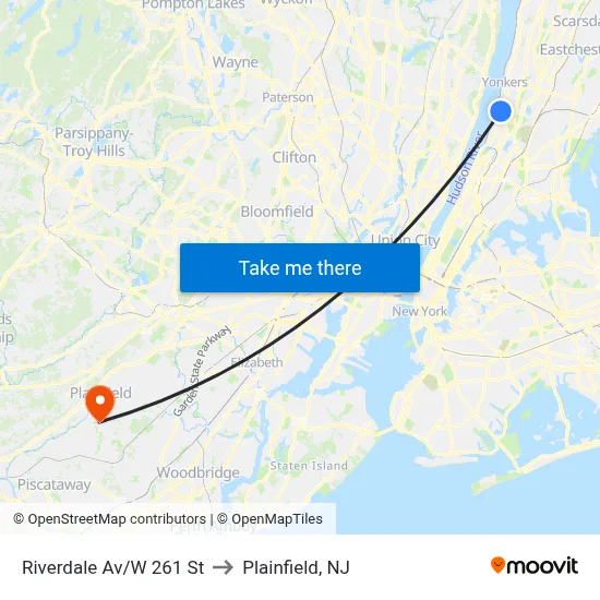 Riverdale Av/W 261 St to Plainfield, NJ map