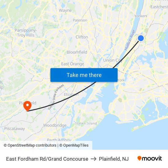 East Fordham Rd/Grand Concourse to Plainfield, NJ map