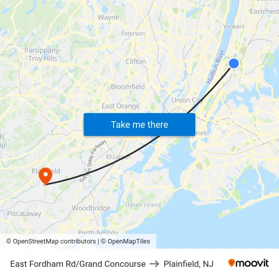East Fordham Rd/Grand Concourse to Plainfield, NJ map