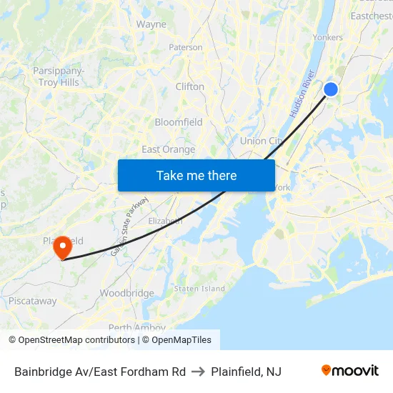 Bainbridge Av/East Fordham Rd to Plainfield, NJ map