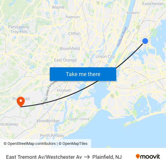 East Tremont Av/Westchester Av to Plainfield, NJ map