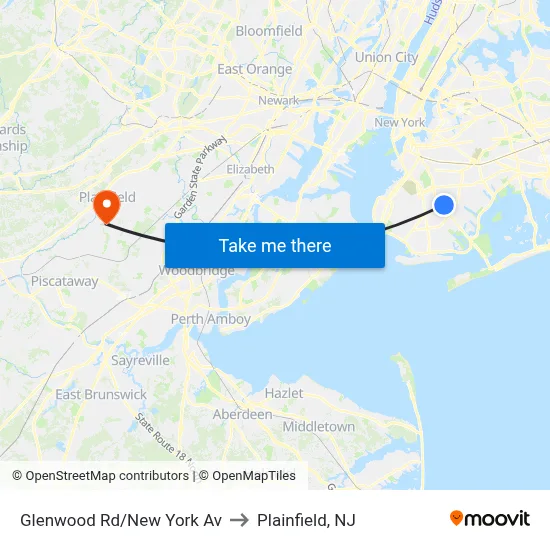 Glenwood Rd/New York Av to Plainfield, NJ map