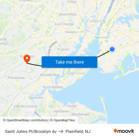 Saint Johns Pl/Brooklyn Av to Plainfield, NJ map