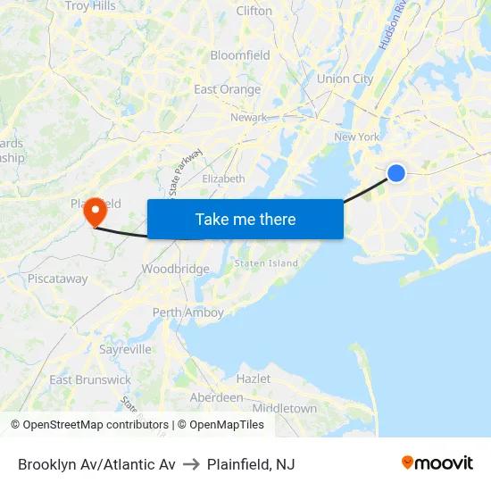 Brooklyn Av/Atlantic Av to Plainfield, NJ map