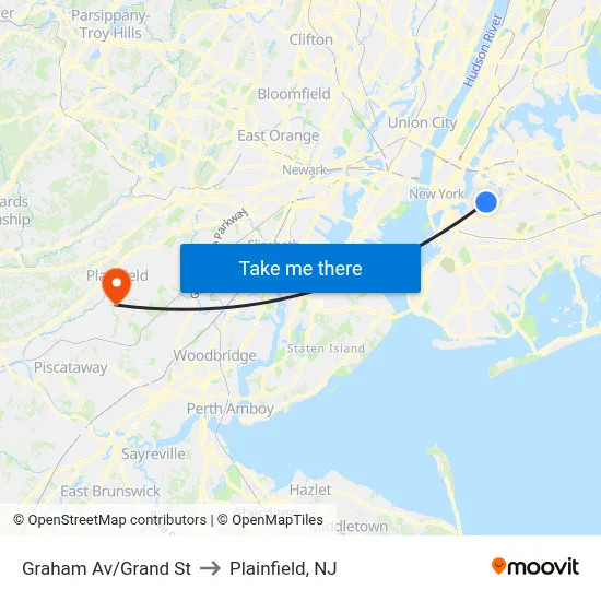 Graham Av/Grand St to Plainfield, NJ map