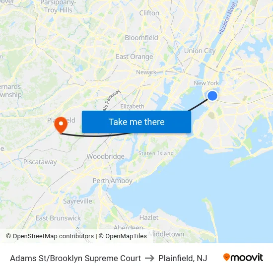 Adams St/Brooklyn Supreme Court to Plainfield, NJ map