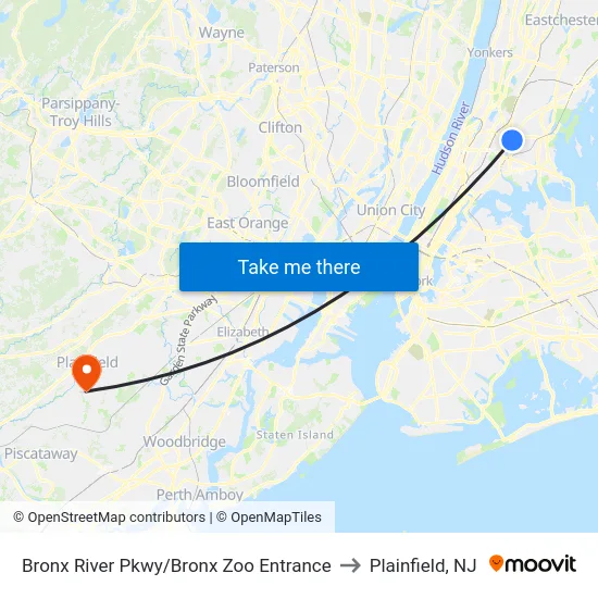 Bronx River Pkwy/Bronx Zoo Entrance to Plainfield, NJ map