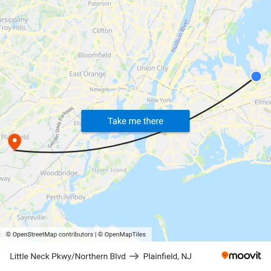 Little Neck Pkwy/Northern Blvd to Plainfield, NJ map