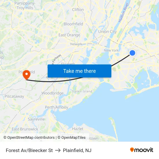 Forest Av/Bleecker St to Plainfield, NJ map