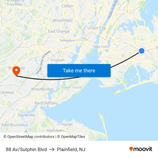 88 Av/Sutphin Blvd to Plainfield, NJ map