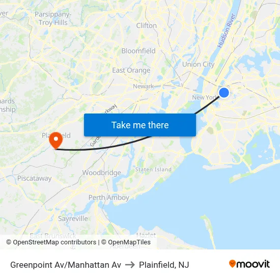 Greenpoint Av/Manhattan Av to Plainfield, NJ map