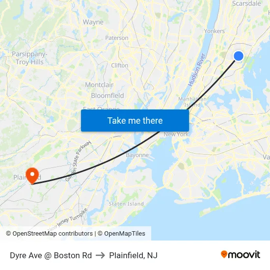 Dyre Ave @ Boston Rd to Plainfield, NJ map