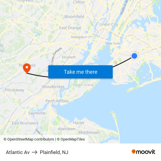 Atlantic Av to Plainfield, NJ map