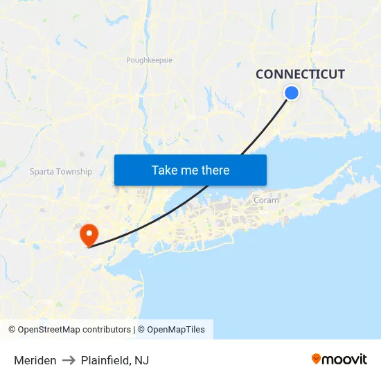 Meriden to Plainfield, NJ map