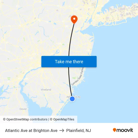 Atlantic Ave at Brighton Ave to Plainfield, NJ map