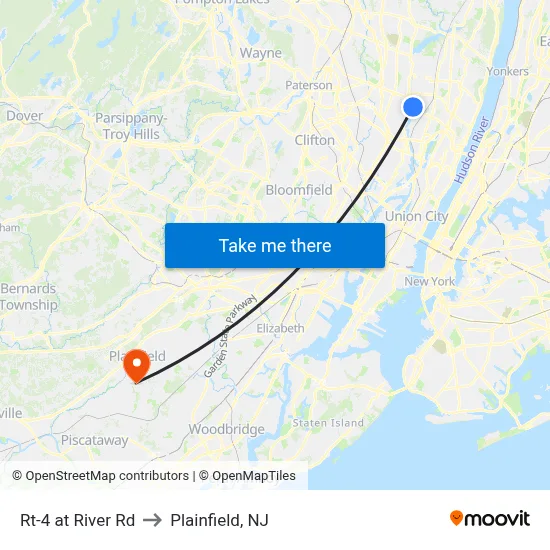 Rt-4 at River Rd to Plainfield, NJ map