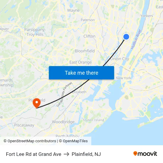Fort Lee Rd at Grand Ave to Plainfield, NJ map