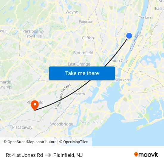 Rt-4 at Jones Rd to Plainfield, NJ map
