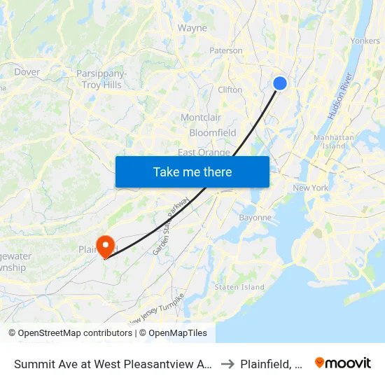 Summit Ave at West Pleasantview Ave to Plainfield, NJ map