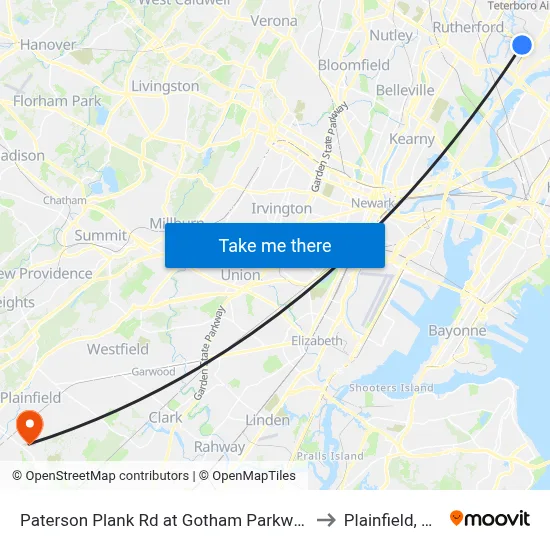 Paterson Plank Rd at Gotham Parkway to Plainfield, NJ map