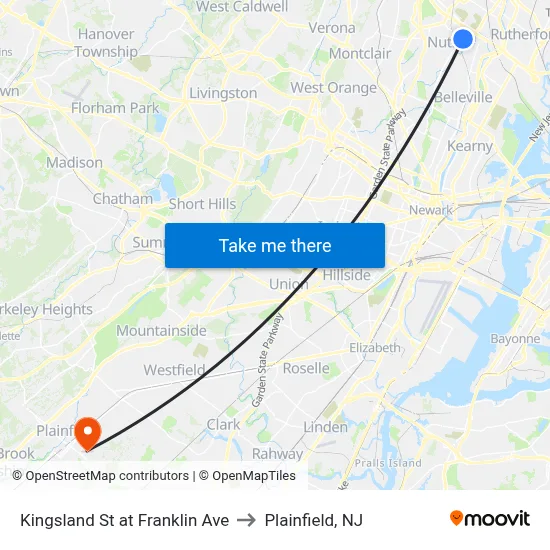 Kingsland St at Franklin Ave to Plainfield, NJ map