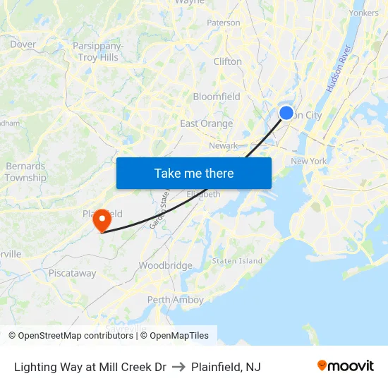 Lighting Way at Mill Creek Dr to Plainfield, NJ map