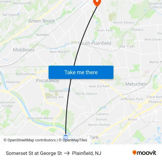 Somerset St at George St to Plainfield, NJ map