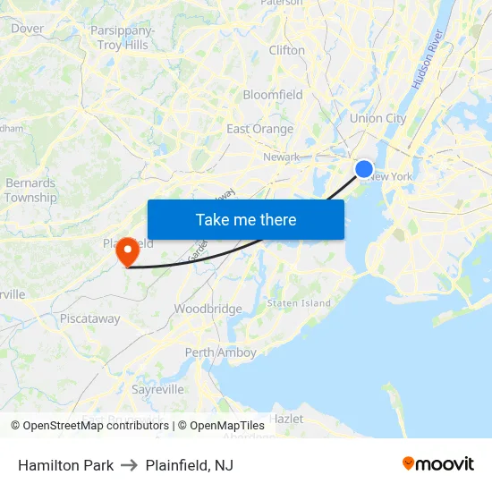 Hamilton Park to Plainfield, NJ map