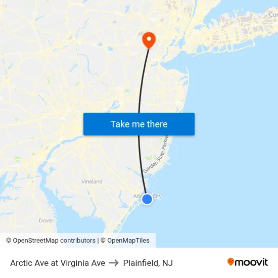 Arctic Ave at Virginia Ave to Plainfield, NJ map