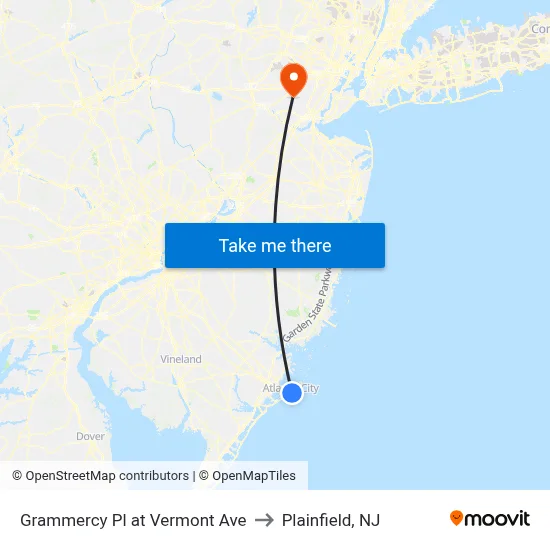 Grammercy Pl at Vermont Ave to Plainfield, NJ map