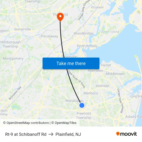Rt-9 at Schibanoff Rd to Plainfield, NJ map