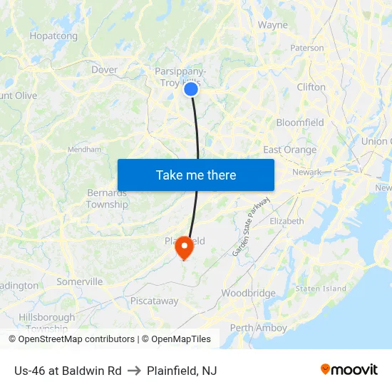 Us-46 at Baldwin Rd to Plainfield, NJ map