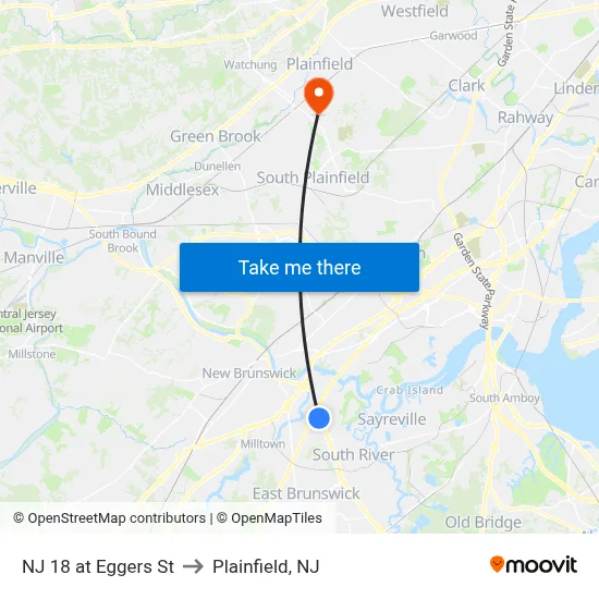 NJ 18 at Eggers St to Plainfield, NJ map