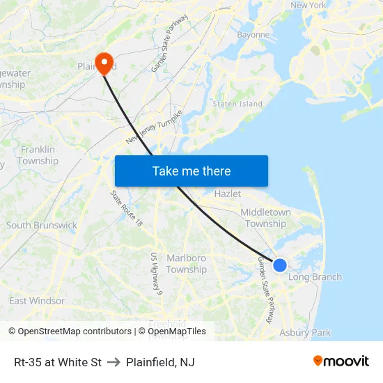 Rt-35 at White St to Plainfield, NJ map