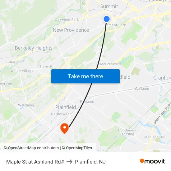 Maple St at Ashland Rd# to Plainfield, NJ map