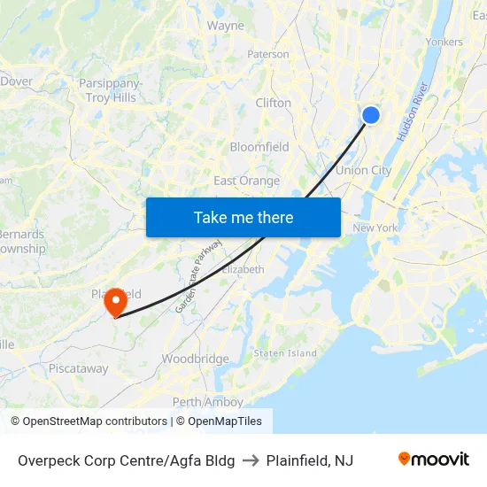 Overpeck Corp Centre/Agfa Bldg to Plainfield, NJ map