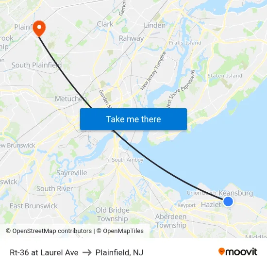 Rt-36 at Laurel Ave to Plainfield, NJ map