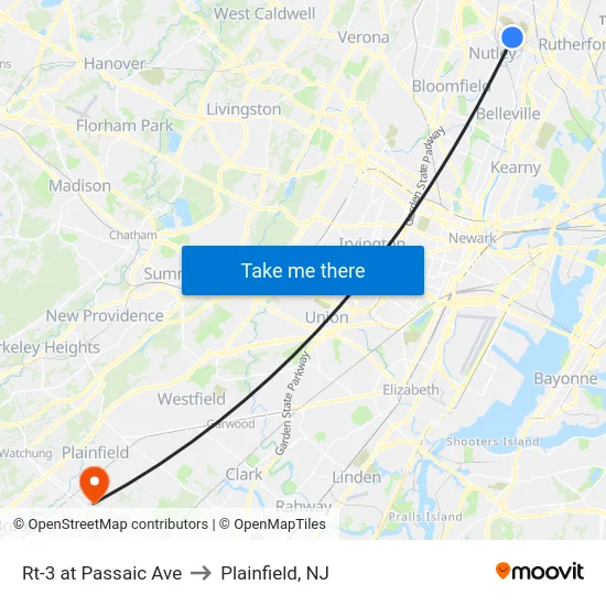 Rt-3 at Passaic Ave to Plainfield, NJ map