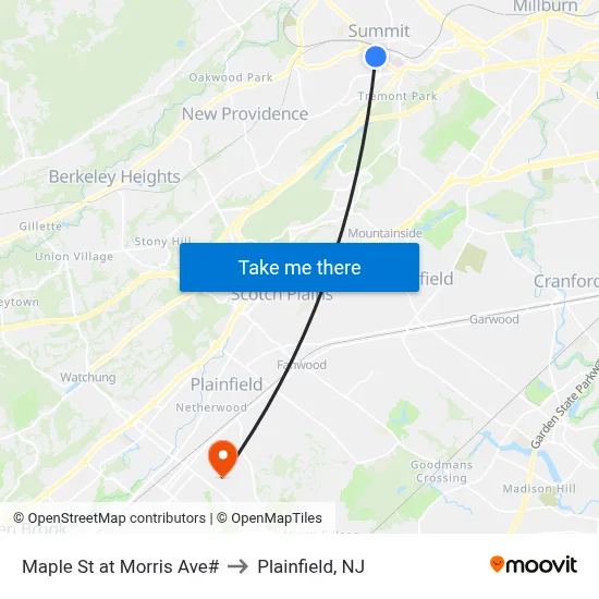 Maple St at Morris Ave# to Plainfield, NJ map