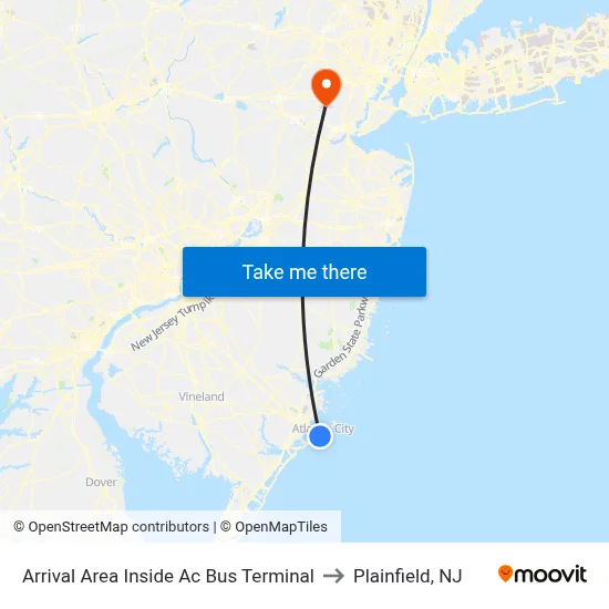 Arrival Area Inside Ac Bus Terminal to Plainfield, NJ map