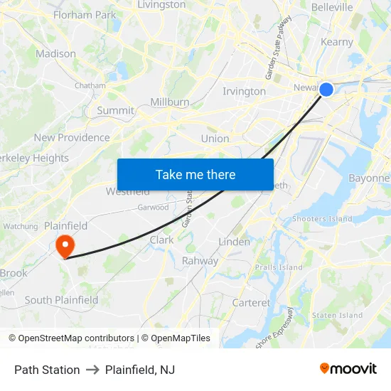 Path Station to Plainfield, NJ map