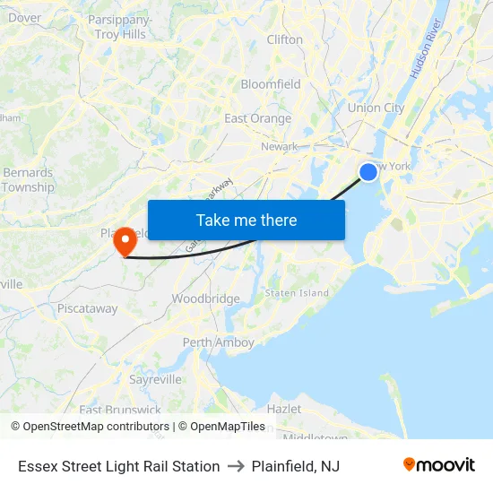 Essex Street Light Rail Station to Plainfield, NJ map